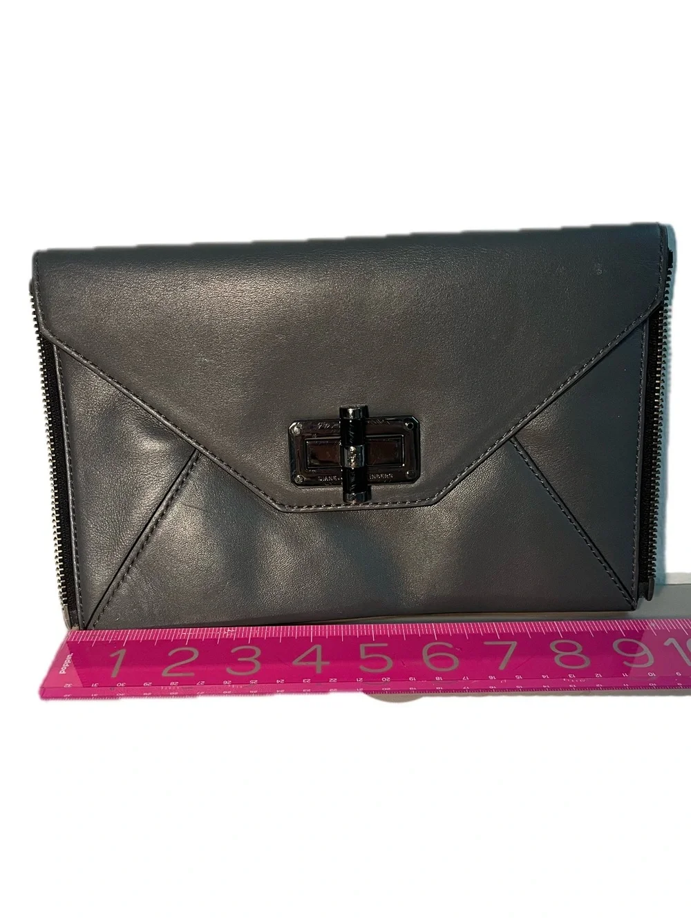 Diane Von Furstenberg Envelope Leather Clutch Wallet Black Evening Bag